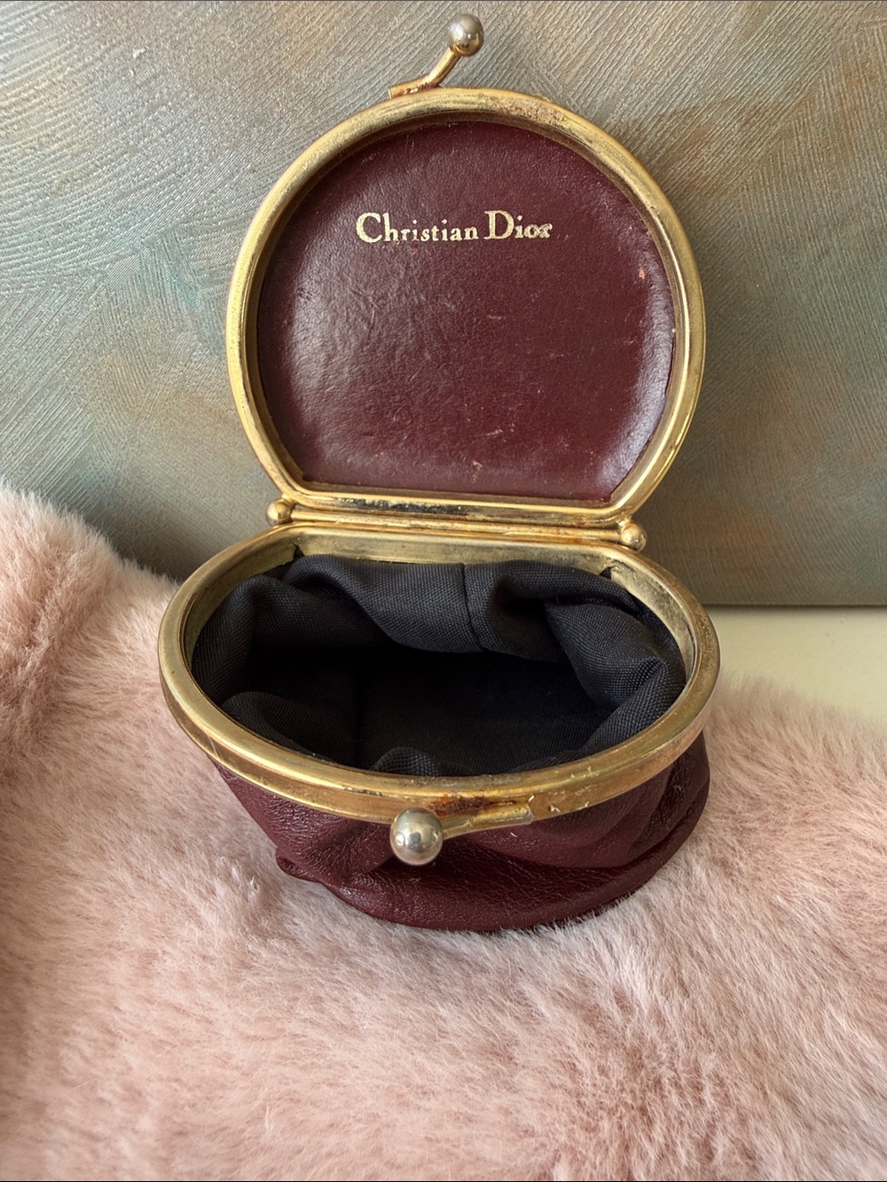 Vintage Christian Dior Burgundy Leather Collapsible Coin Purse - Picture 3 of 10